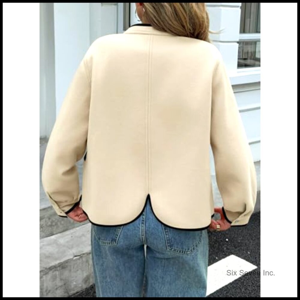 Button Down Bomber Jacket Puff Sleeve Cropped Pea… - image 5